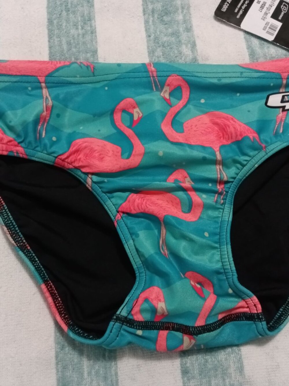 NWT Q SWIMWEAR PINK FLAMINGO CLASSIC BRIEF, SIZE 30"